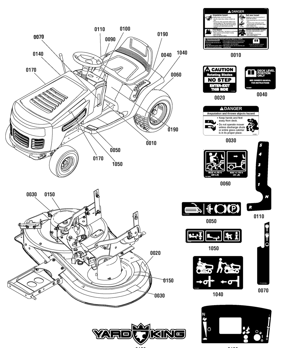 Decal Group Diagram and Parts List for 2691198-00-MT155380 2013 Briggs and Stratton Lawn Tractor